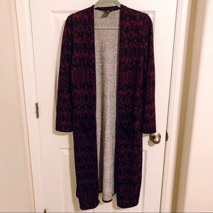 Black and burgundy tribal duster cardigan